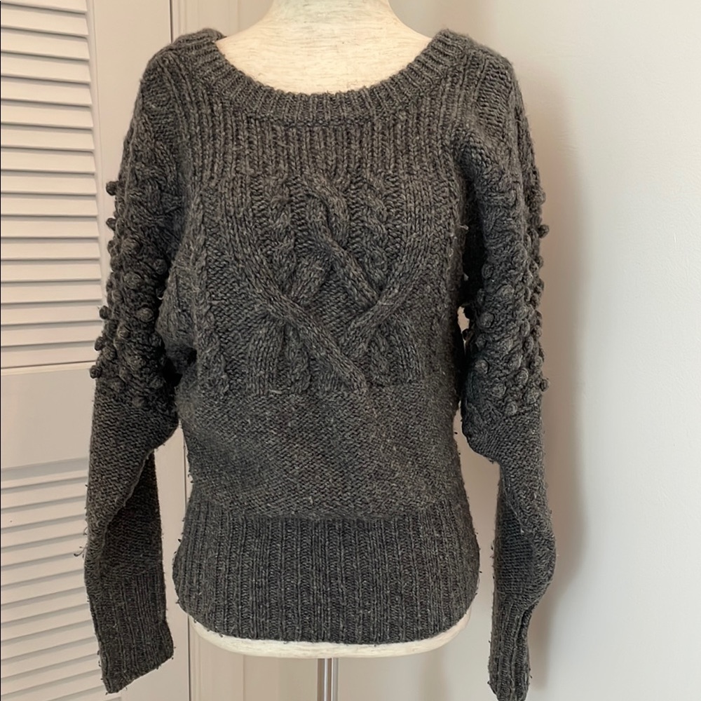 Ever Charcoal Grey Gray Cable-knit Wool Cashmere popcorn sweater P (XS)